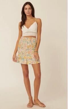 Promesa Women's Floral Smocked Ruffle Trim Mini Skirt size Large
